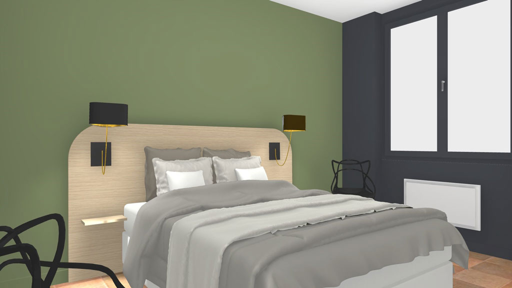 Tête de lit sur mesure en chêne avec applique murale noir et laiton